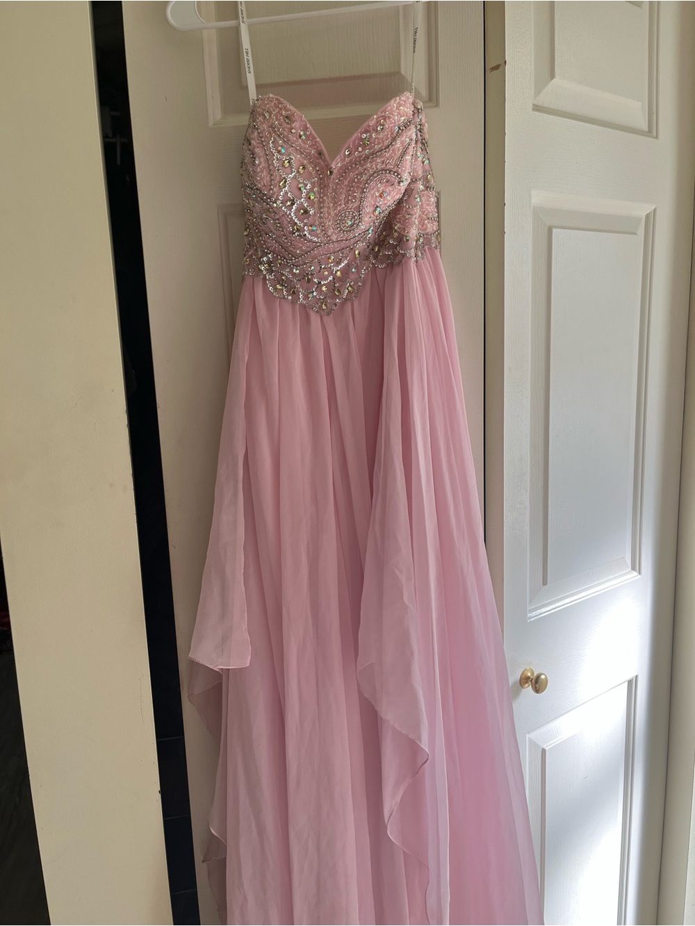 Sherri Hill Pink Beaded Chiffon Prom Gown